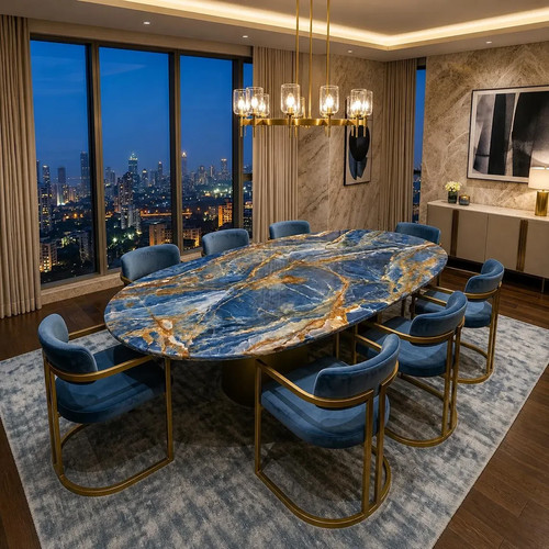 Blue onyx dining table oval - blue,