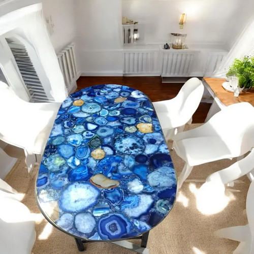Blue agate stone oval - stone,