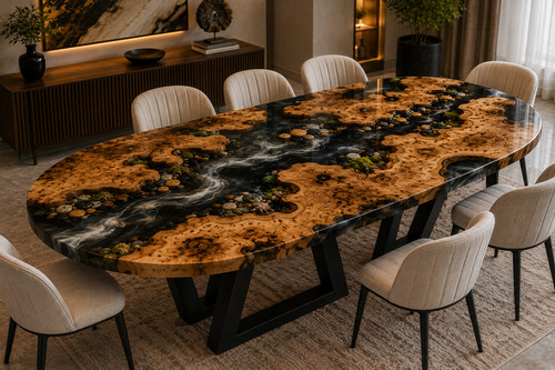 Black epoxy resin dining - epoxy,