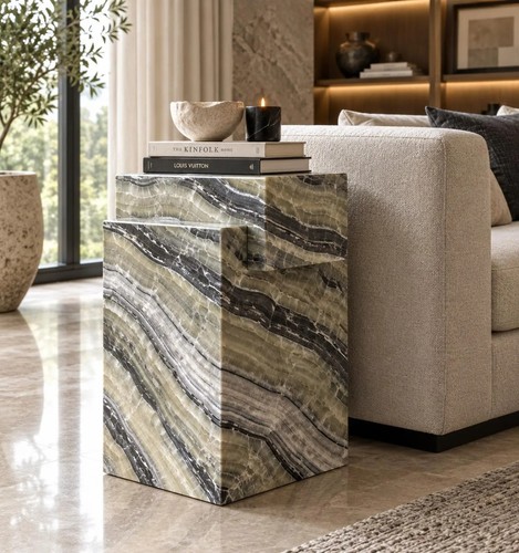 Green onyx plinth table - green,