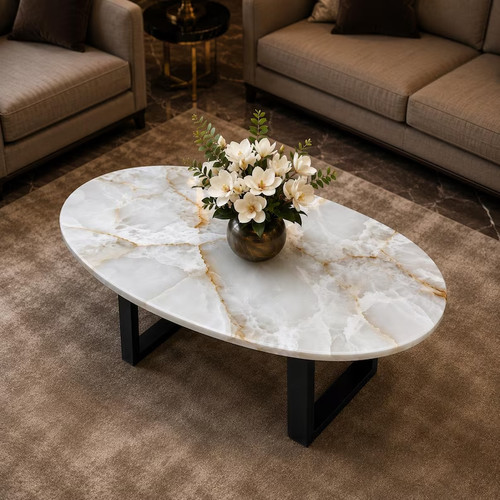 Luxury white onyx oval - onyx, coffee