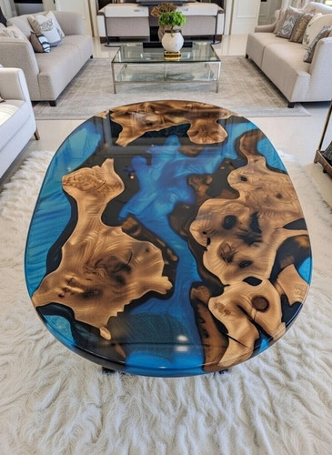 Blue epoxy oval table - epoxy, with