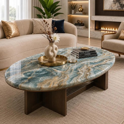 Blue onyx oval coffee table - oval, |
