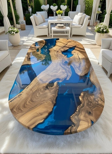 Blue resin oval dining - blue, table