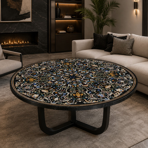 Round black marble inlay - black,