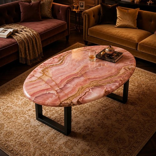 Pink onyx oval coffee - table, |