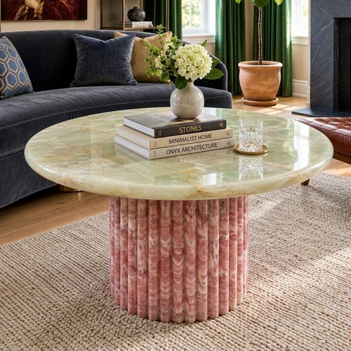Round onyx coffee table - onyx,