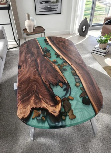 Handmade blue epoxy oval - blue,