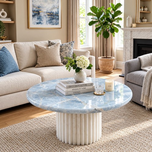 Blue onyx coffee table - table,, white